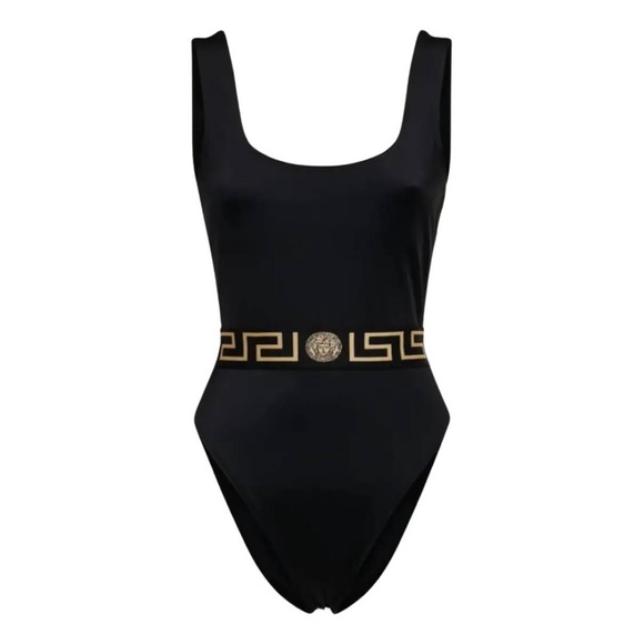 New Versace Medusa motif Greca black one piece swimsuit